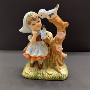 Charming Vintage Mid Century Figurine with Girl and Birds